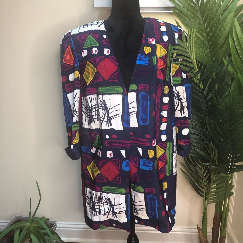 VTG 80s Kari’s Korner Multi-patterned Multicolour Oversized 3/4 Sleeve Cardigan